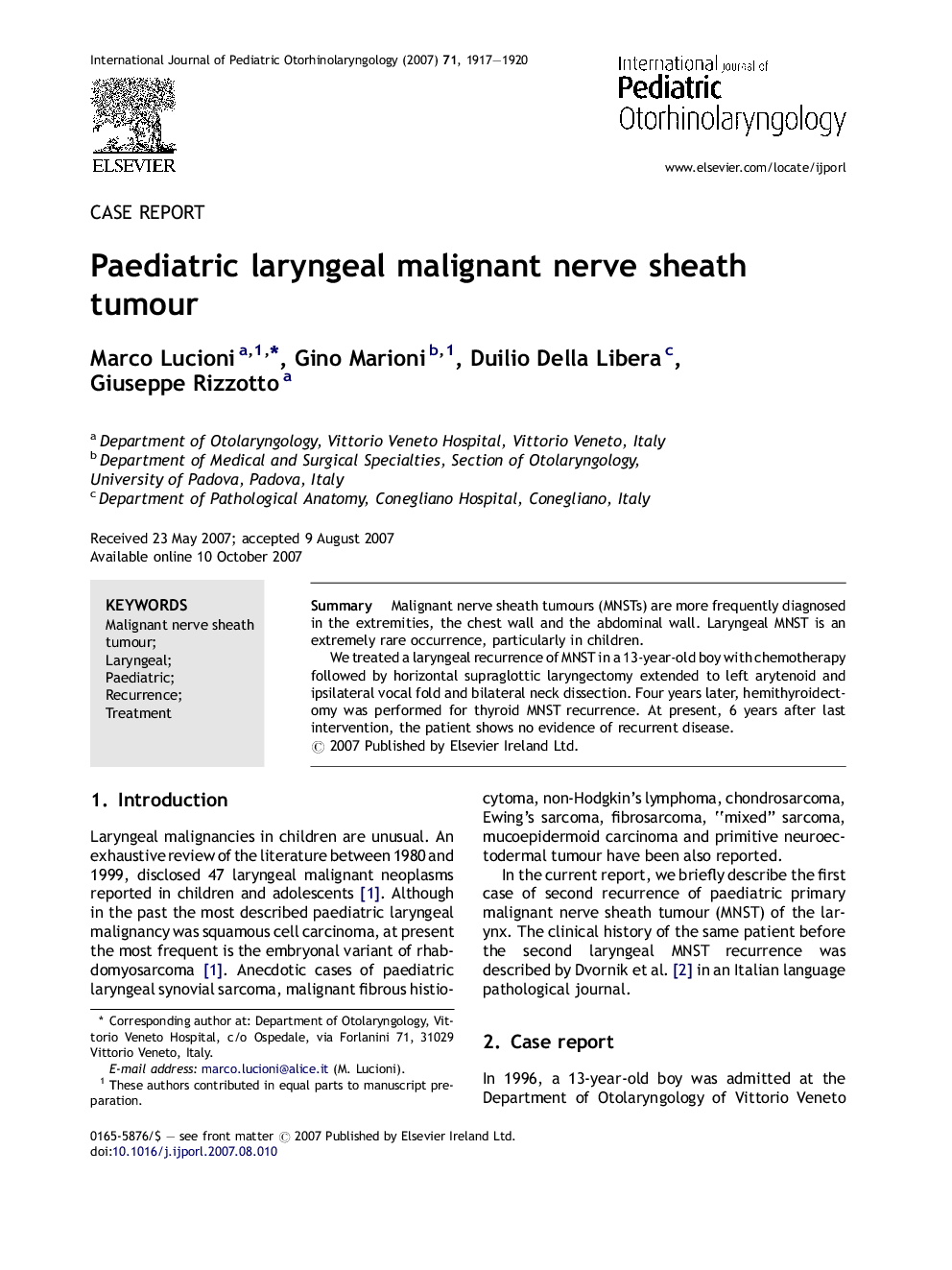 Paediatric laryngeal malignant nerve sheath tumour