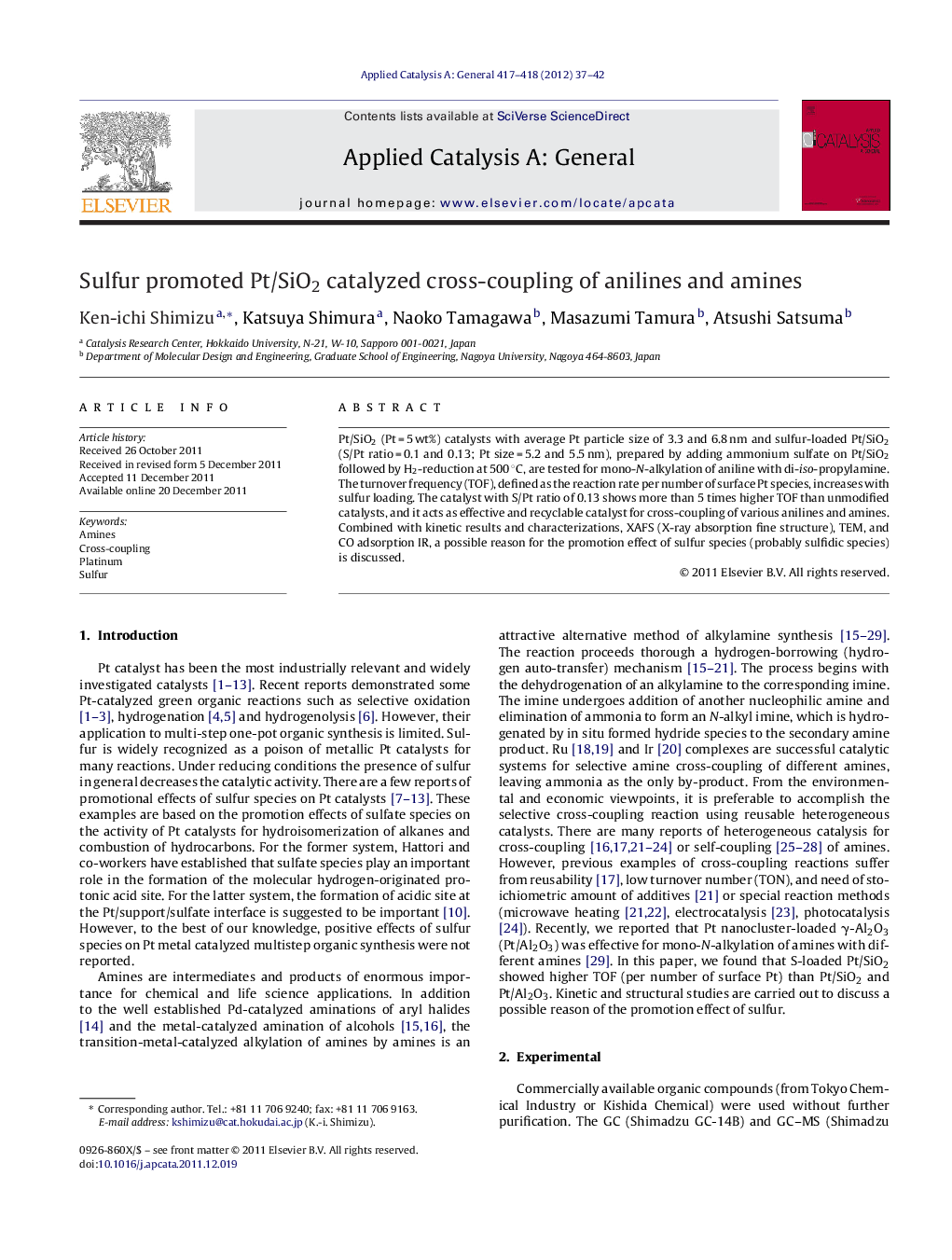 Sulfur promoted Pt/SiO2 catalyzed cross-coupling of anilines and amines