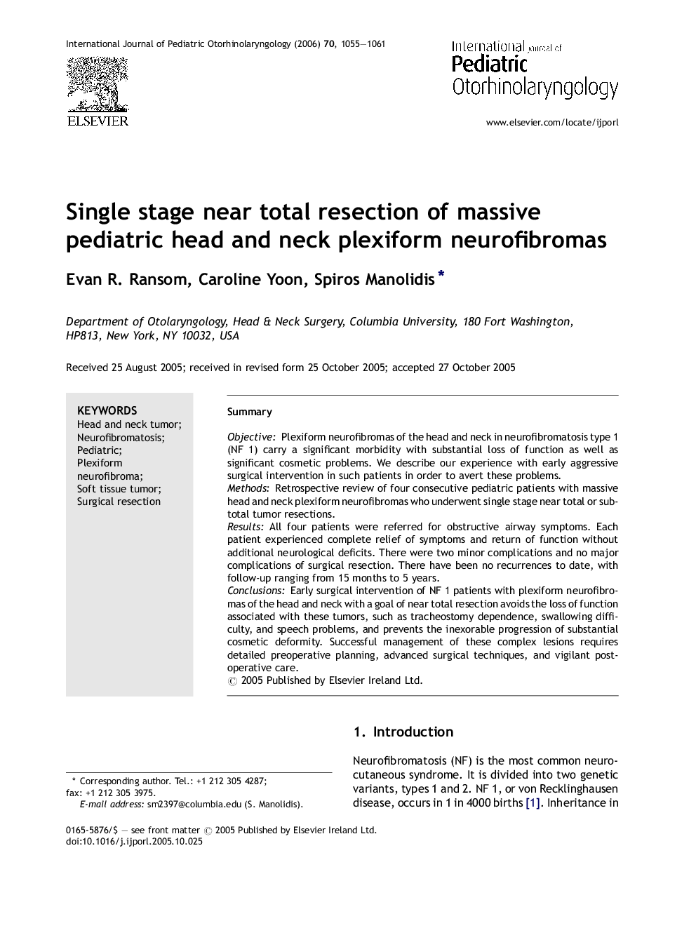 Single stage near total resection of massive pediatric head and neck plexiform neurofibromas