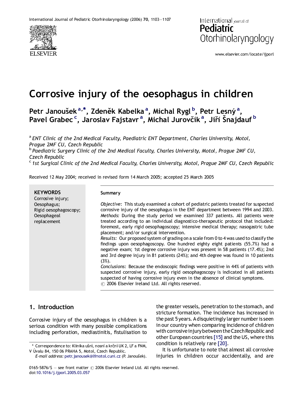 Corrosive injury of the oesophagus in children