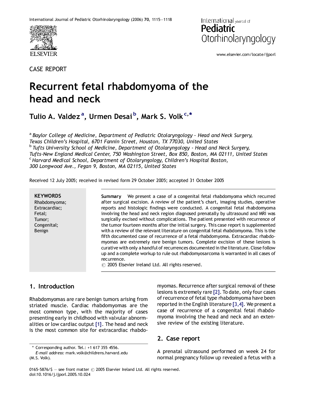 Recurrent fetal rhabdomyoma of the head and neck