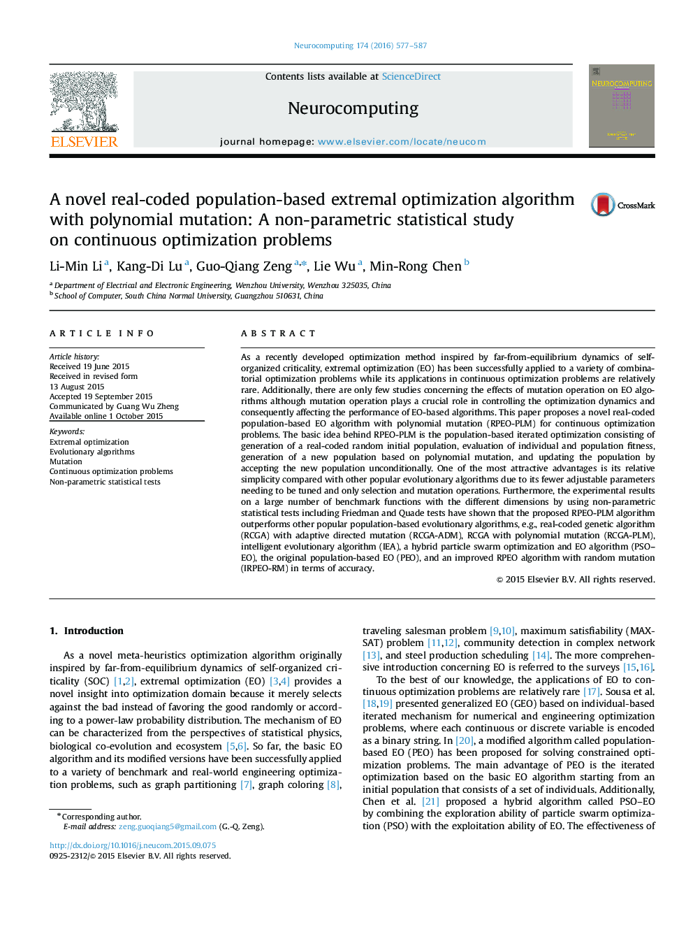 A novel real-coded population-based extremal optimization algorithm with polynomial mutation: A non-parametric statistical study on continuous optimization problems