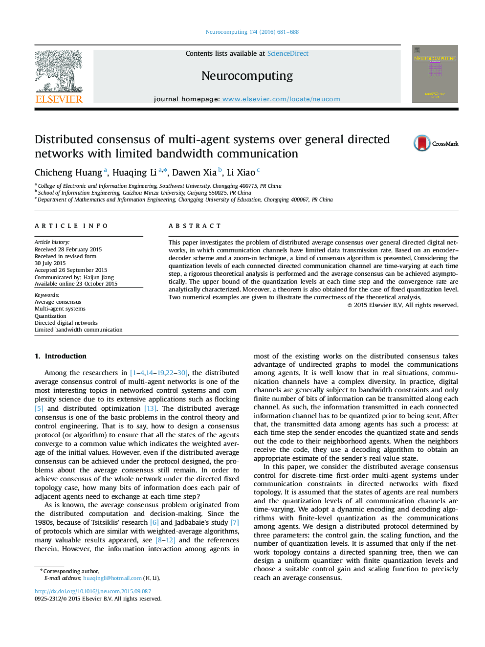 Distributed consensus of multi-agent systems over general directed networks with limited bandwidth communication