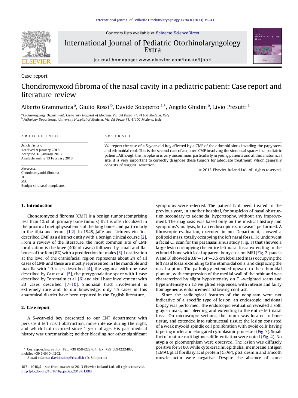 Chondromyxoid fibroma of the nasal cavity in a pediatric patient: Case report and literature review