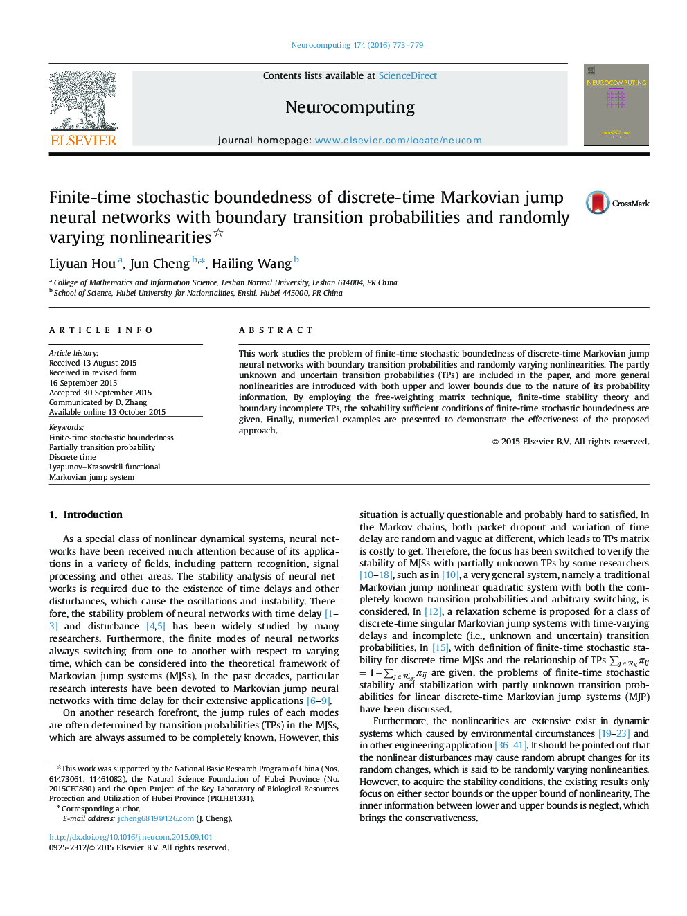 Finite-time stochastic boundedness of discrete-time Markovian jump neural networks with boundary transition probabilities and randomly varying nonlinearities 