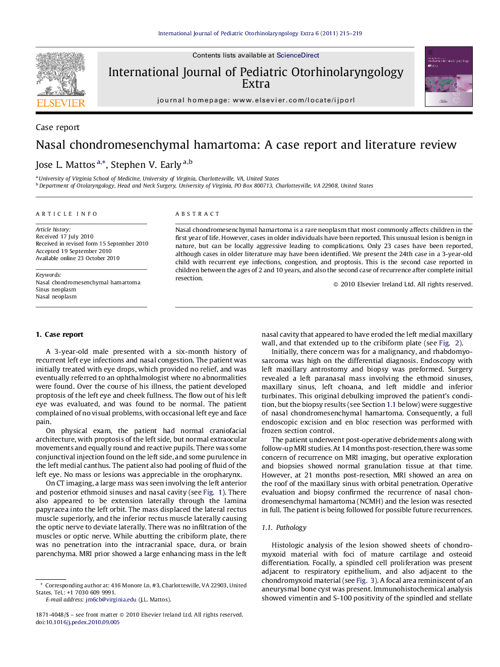 Nasal chondromesenchymal hamartoma: A case report and literature review