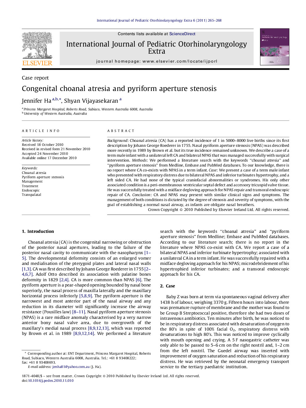 Congenital choanal atresia and pyriform aperture stenosis