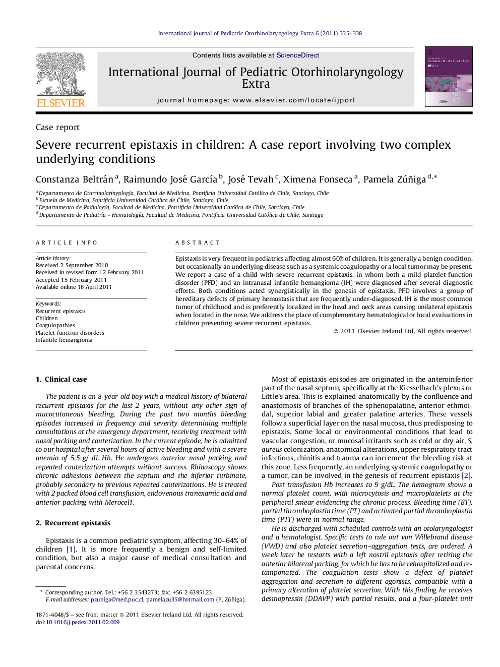 Severe recurrent epistaxis in children: A case report involving two complex underlying conditions