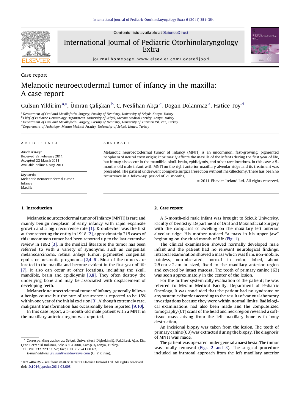 Melanotic neuroectodermal tumor of infancy in the maxilla: A case report