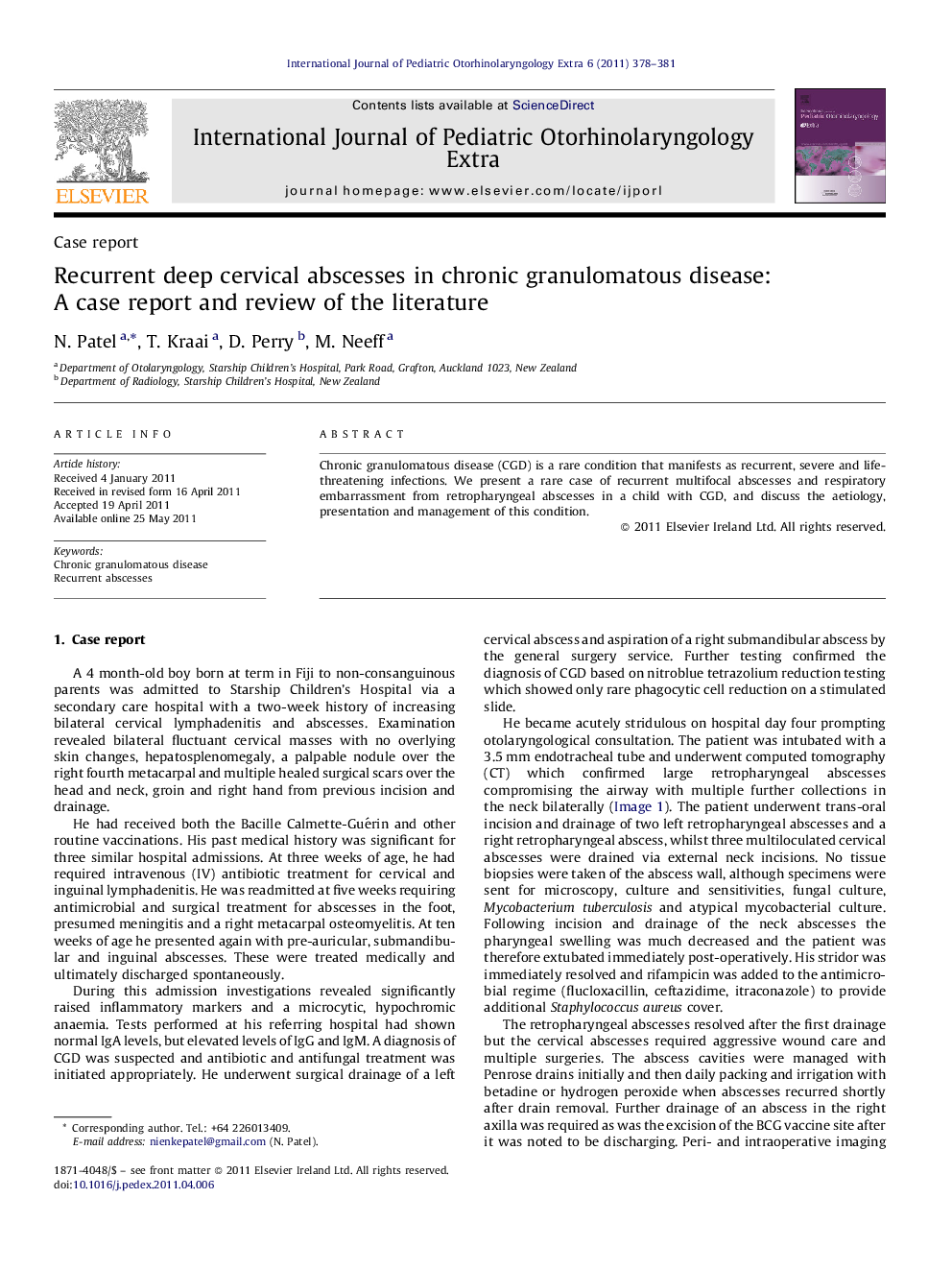 Recurrent deep cervical abscesses in chronic granulomatous disease: A case report and review of the literature