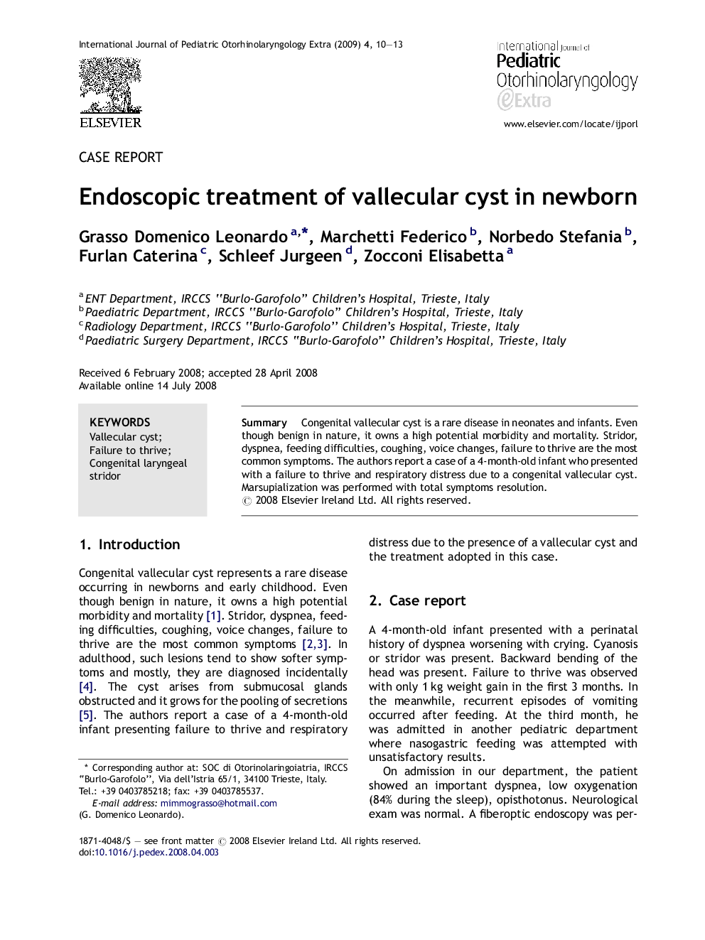 Endoscopic treatment of vallecular cyst in newborn