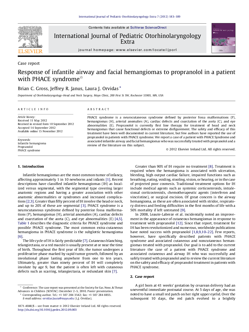 Response of infantile airway and facial hemangiomas to propranolol in a patient with PHACE syndrome 