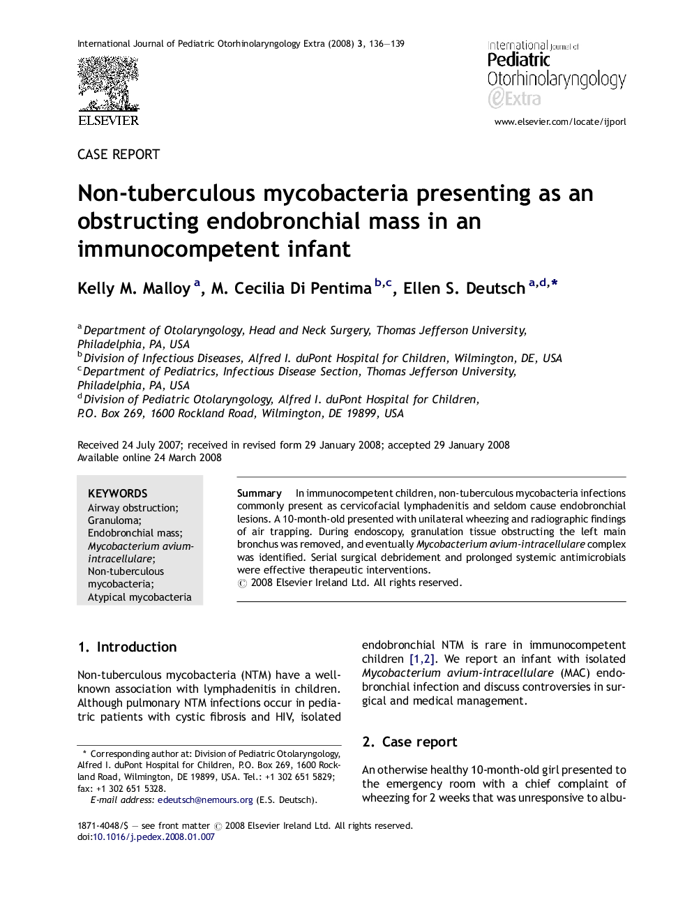 Non-tuberculous mycobacteria presenting as an obstructing endobronchial mass in an immunocompetent infant