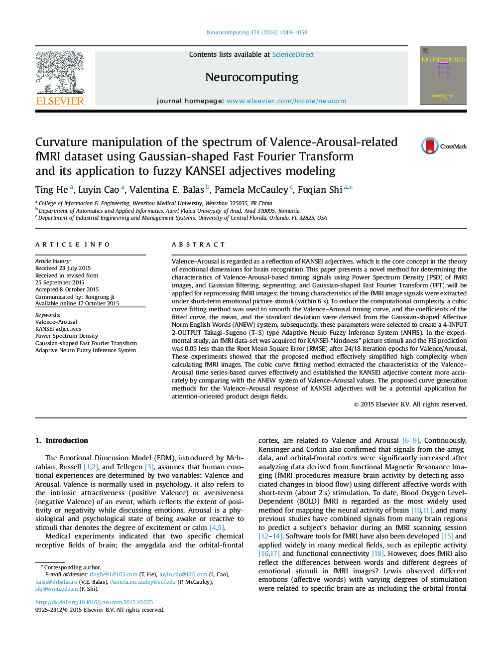 Curvature manipulation of the spectrum of Valence-Arousal-related fMRI dataset using Gaussian-shaped Fast Fourier Transform and its application to fuzzy KANSEI adjectives modeling