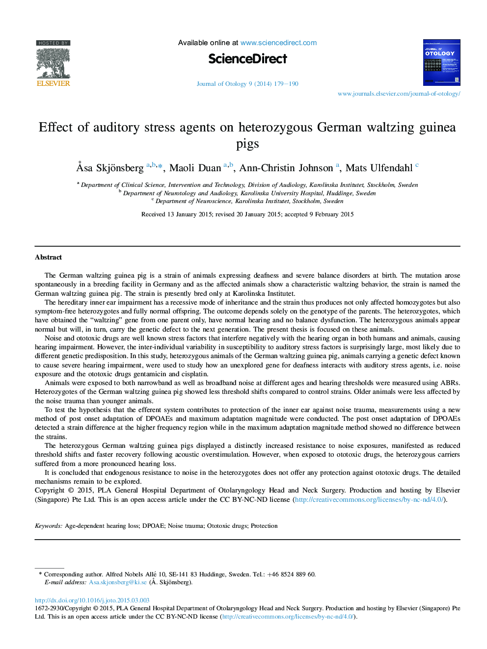 Effect of auditory stress agents on heterozygous German waltzing guinea pigs