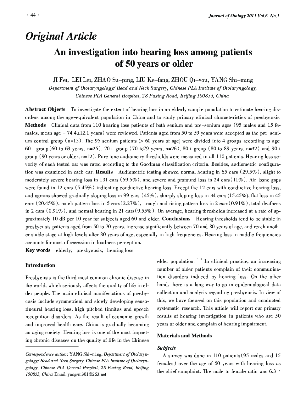 An investigation into hearing loss among patients of 50 years or older