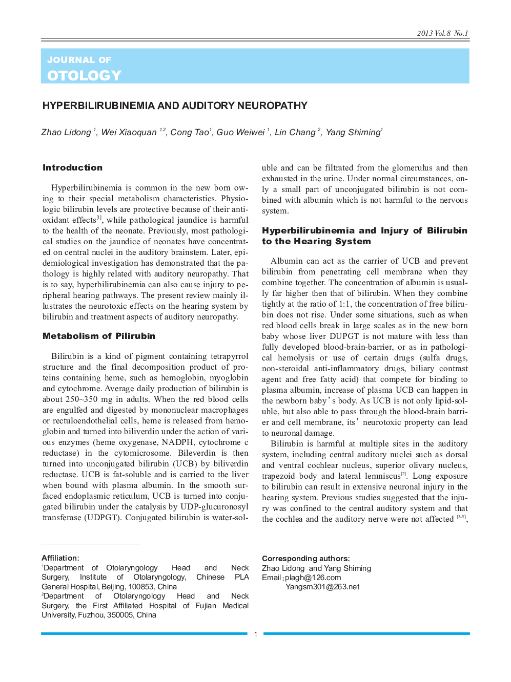 Hyperbilirubinemia and Auditory Neuropathy