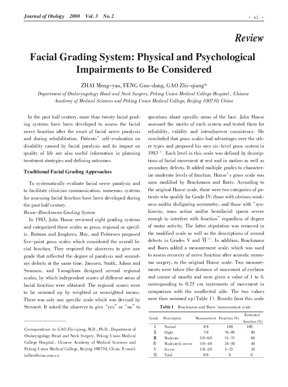 Facial Grading System: Physical and Psychological Impairments to Be Considered