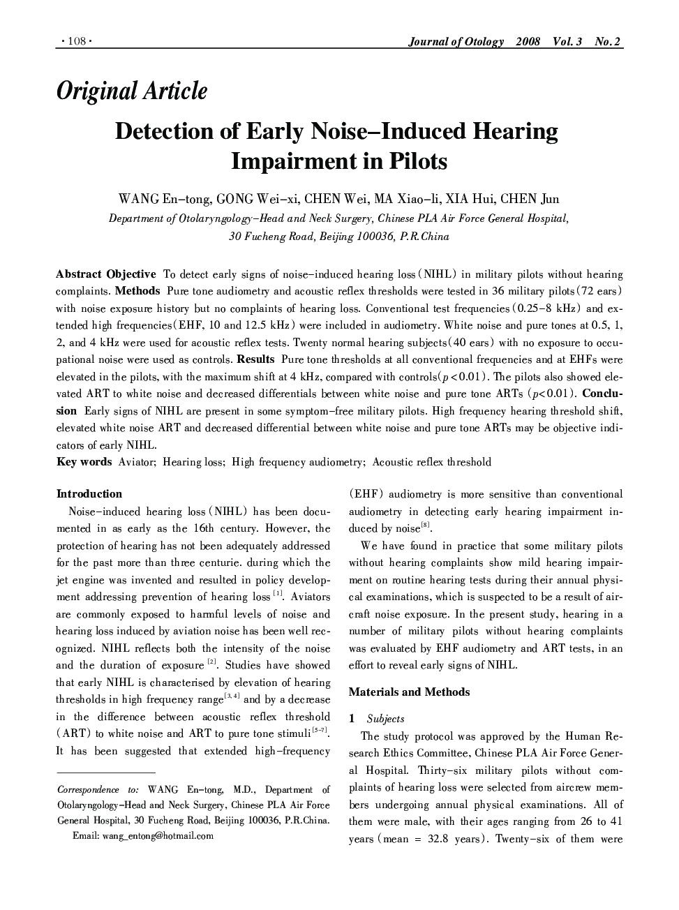 Detection of Early Noise–Induced Hearing Impairment in Pilots