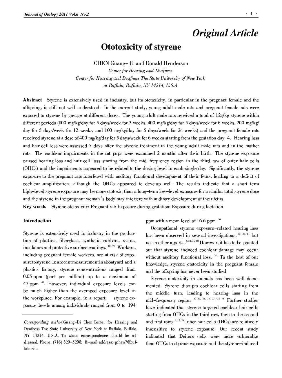 Ototoxicity of styrene