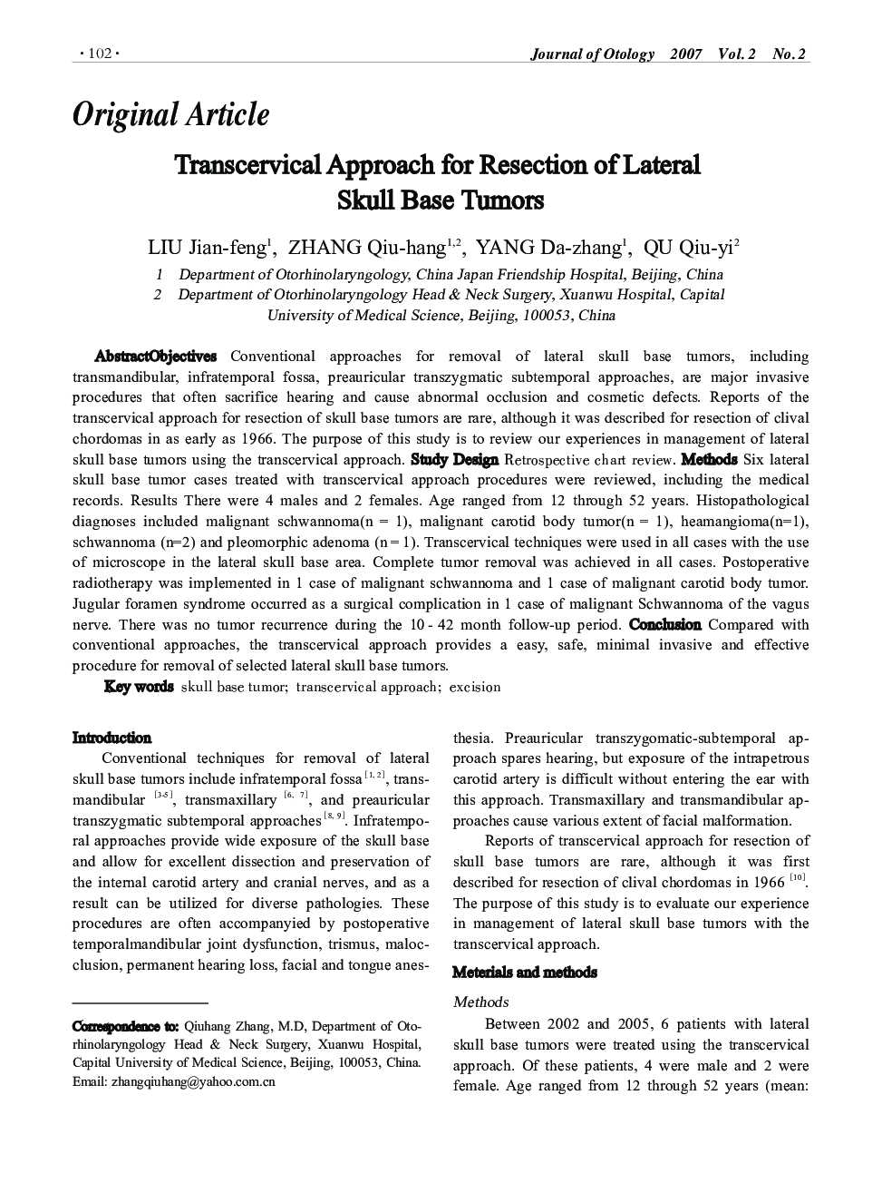 Transcervical Approach for Resection of Lateral Skull Base Tumors