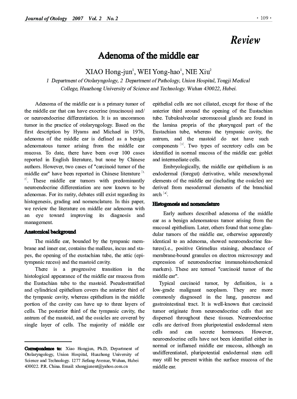 Adenoma of the middle ear