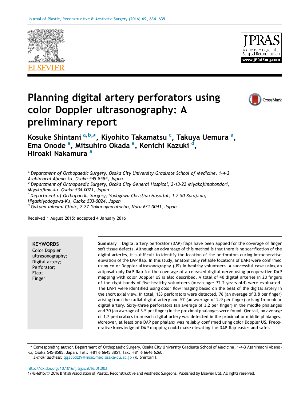 Planning digital artery perforators using color Doppler ultrasonography: A preliminary report