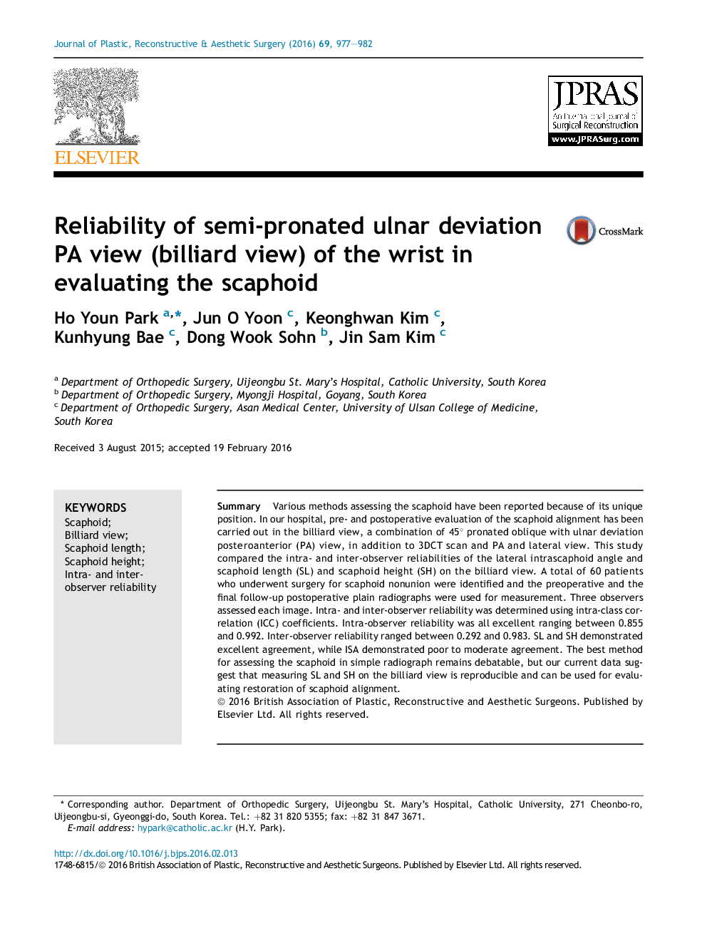 Reliability of semi-pronated ulnar deviation PA view (billiard view) of the wrist in evaluating the scaphoid