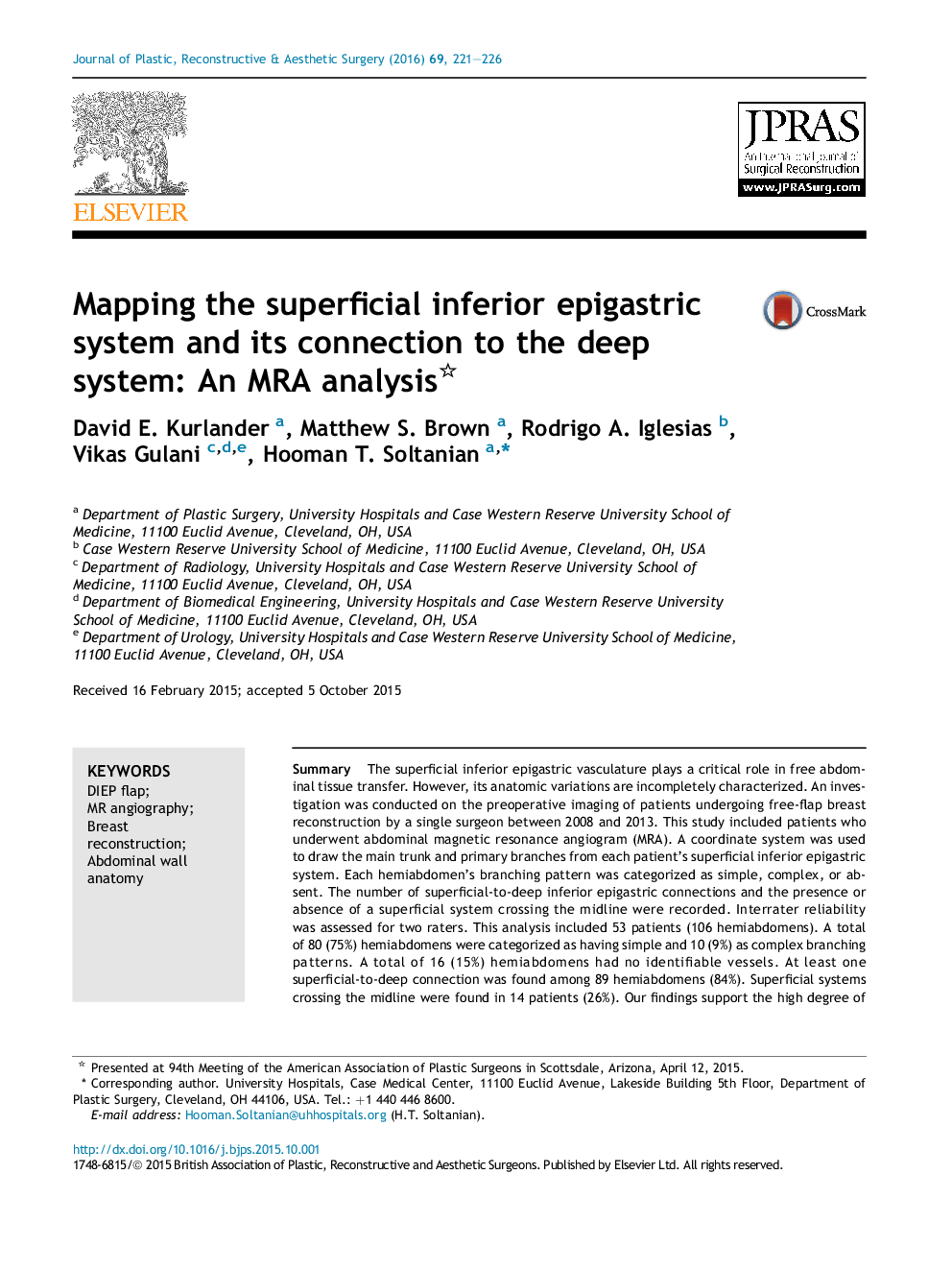 Mapping the superficial inferior epigastric system and its connection to the deep system: An MRA analysis 