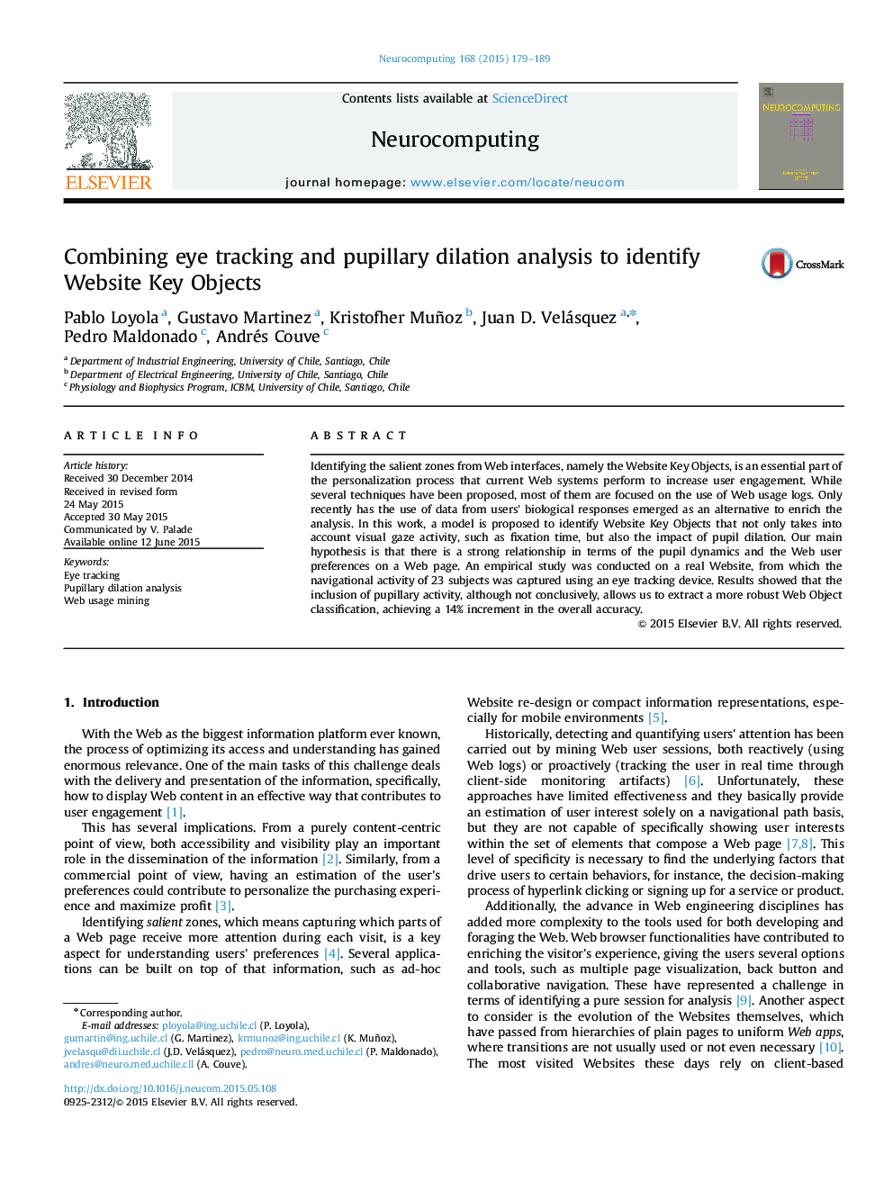 Combining eye tracking and pupillary dilation analysis to identify Website Key Objects