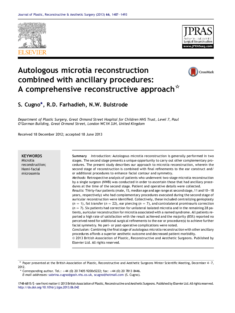 Autologous microtia reconstruction combined with ancillary procedures: A comprehensive reconstructive approach 