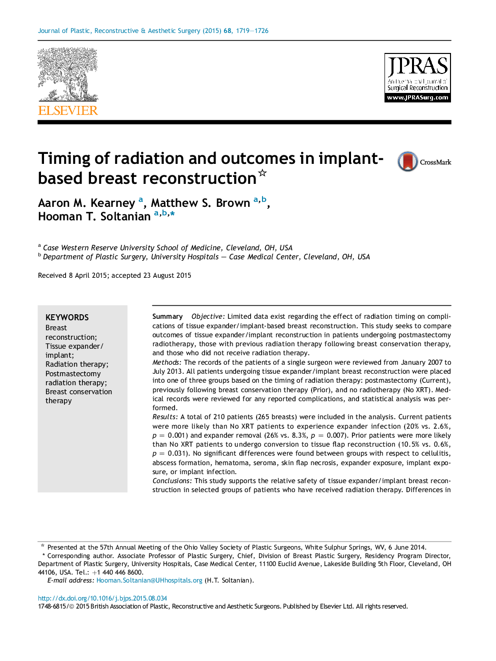 Timing of radiation and outcomes in implant-based breast reconstruction 