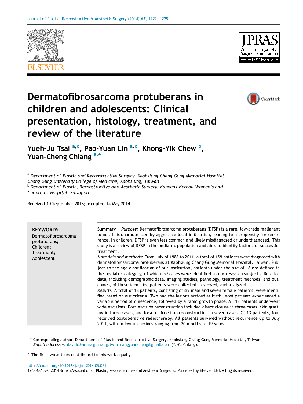 Dermatofibrosarcoma protuberans in children and adolescents: Clinical presentation, histology, treatment, and review of the literature