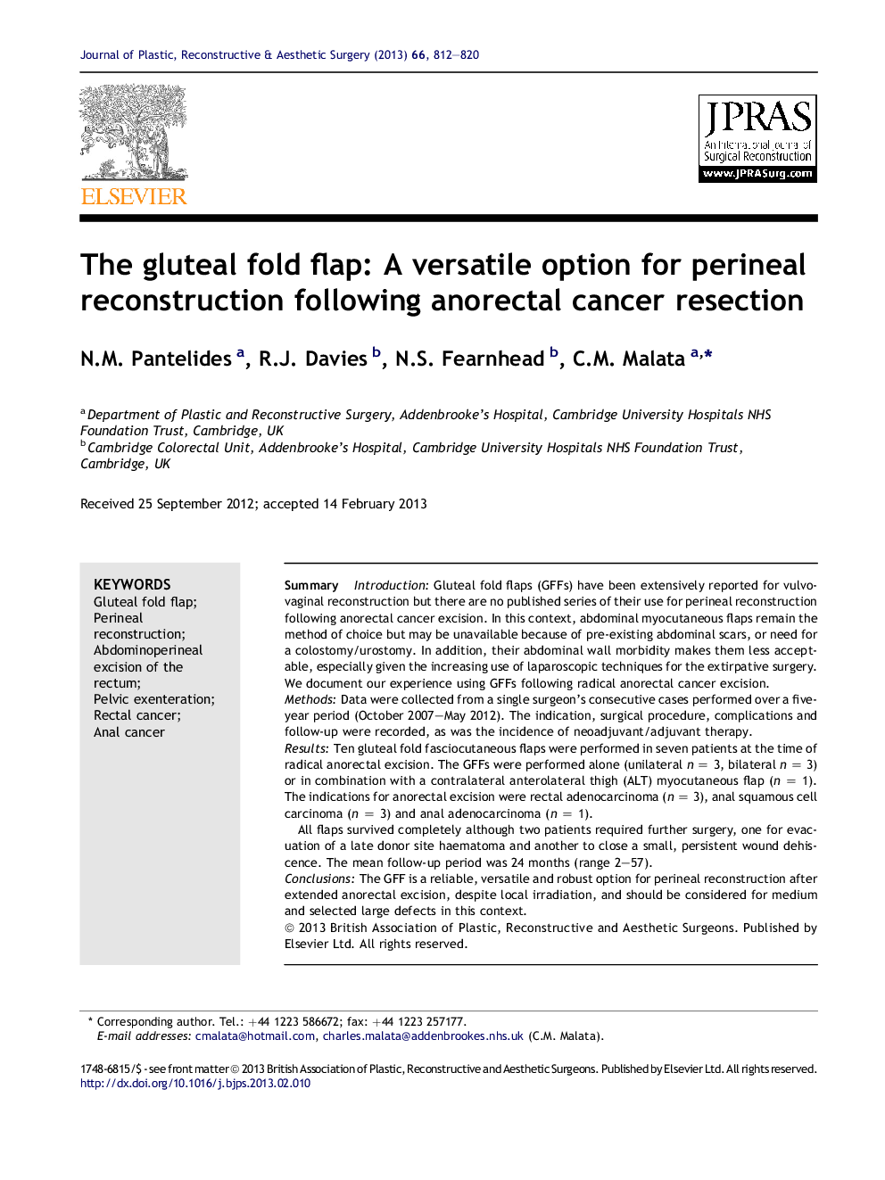 The gluteal fold flap: A versatile option for perineal reconstruction following anorectal cancer resection