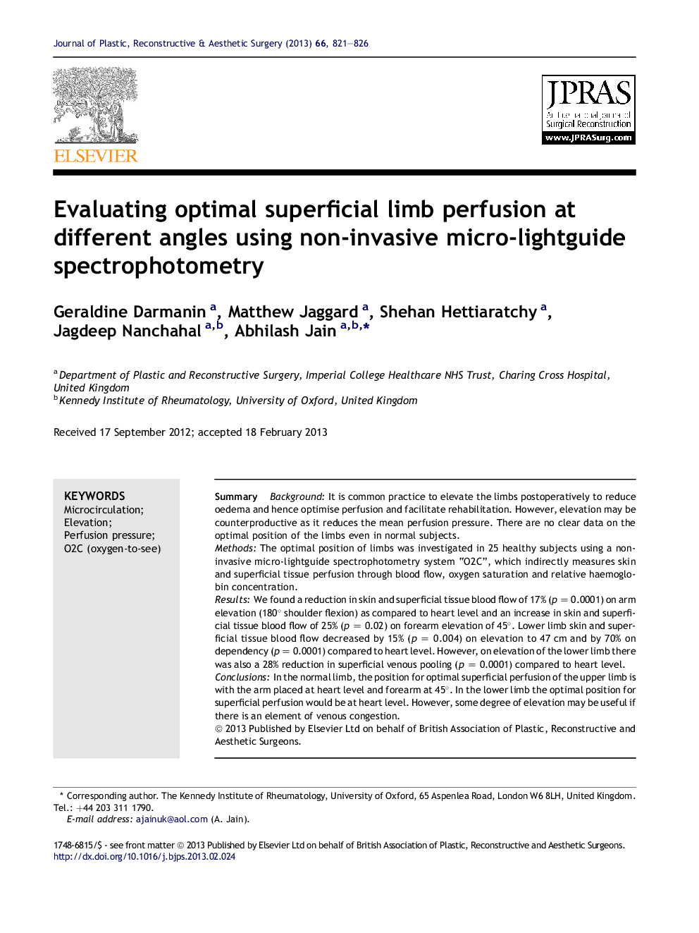 Evaluating optimal superficial limb perfusion at different angles using non-invasive micro-lightguide spectrophotometry