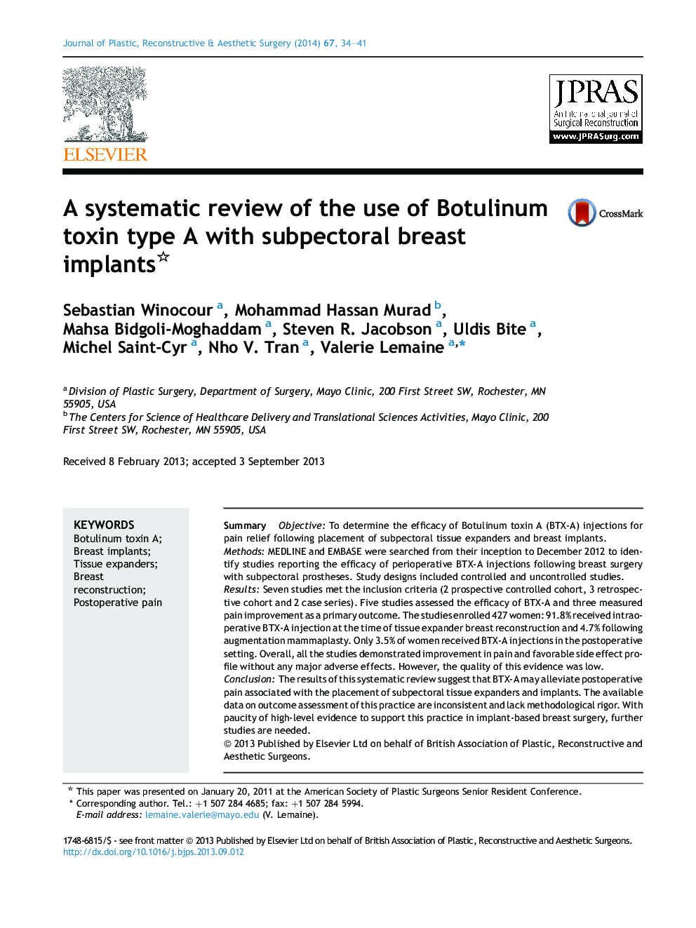 A systematic review of the use of Botulinum toxin type A with subpectoral breast implants 