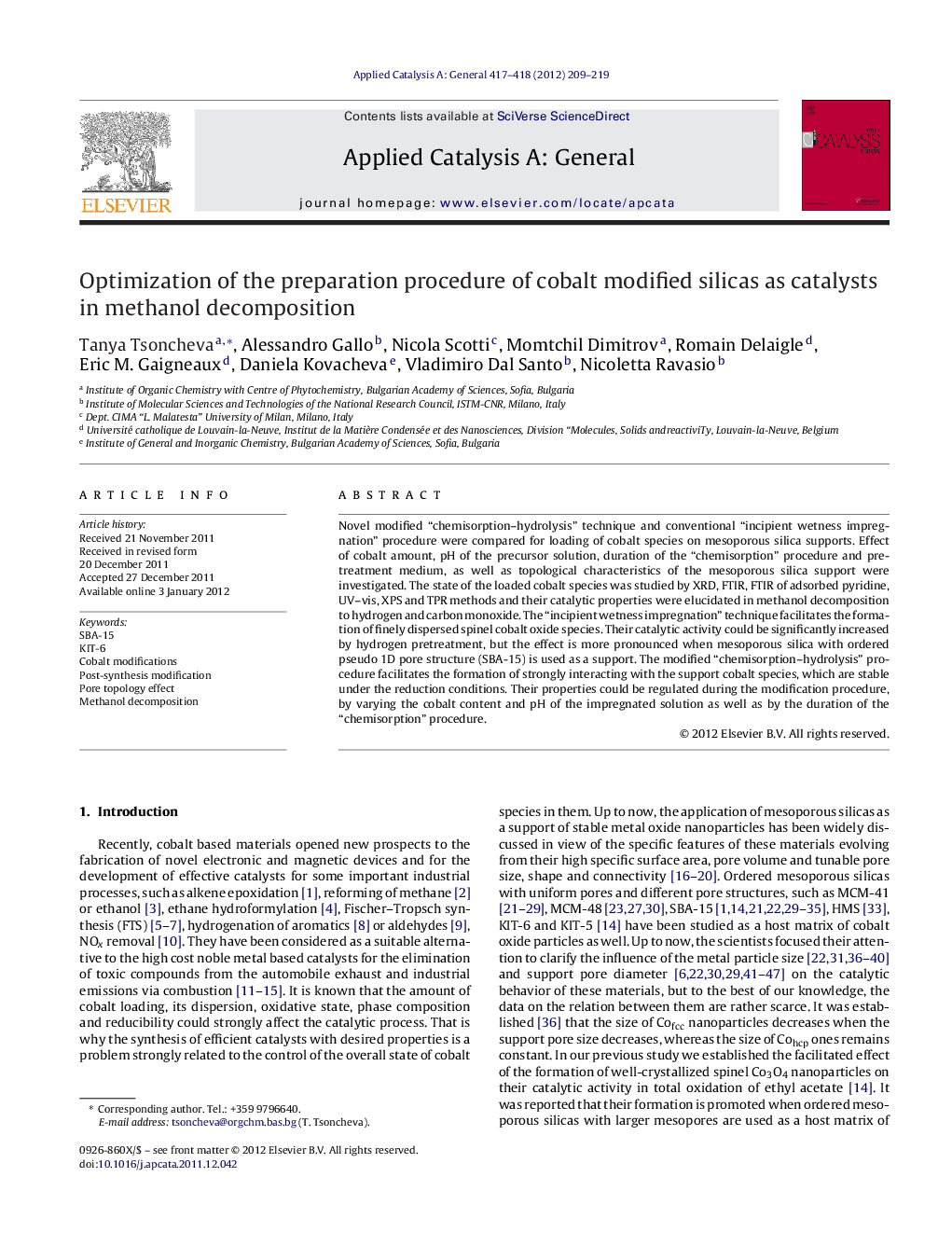 Optimization of the preparation procedure of cobalt modified silicas as catalysts in methanol decomposition