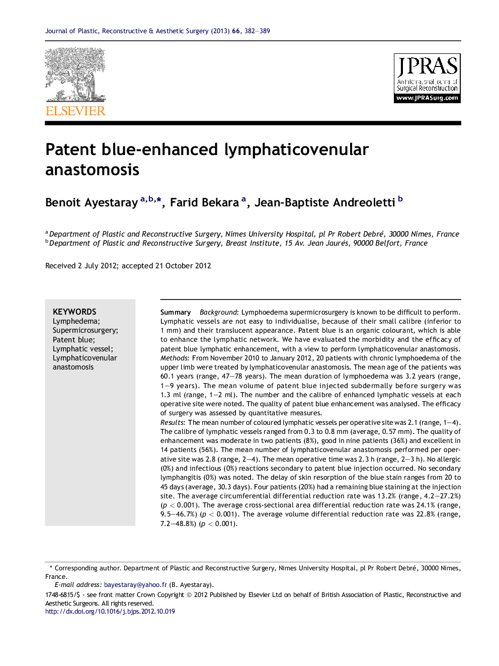 Patent blue-enhanced lymphaticovenular anastomosis