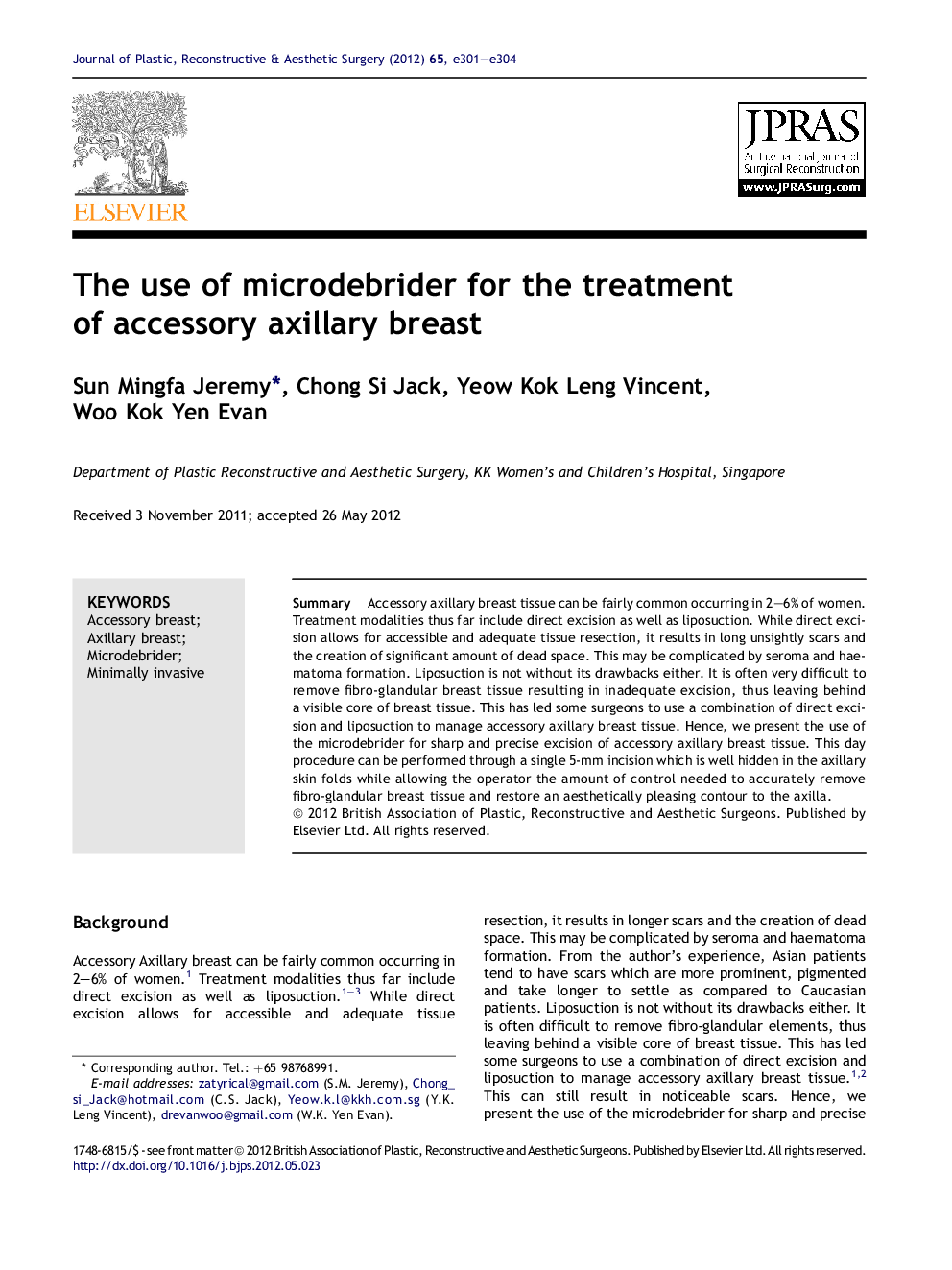 The use of microdebrider for the treatment of accessory axillary breast