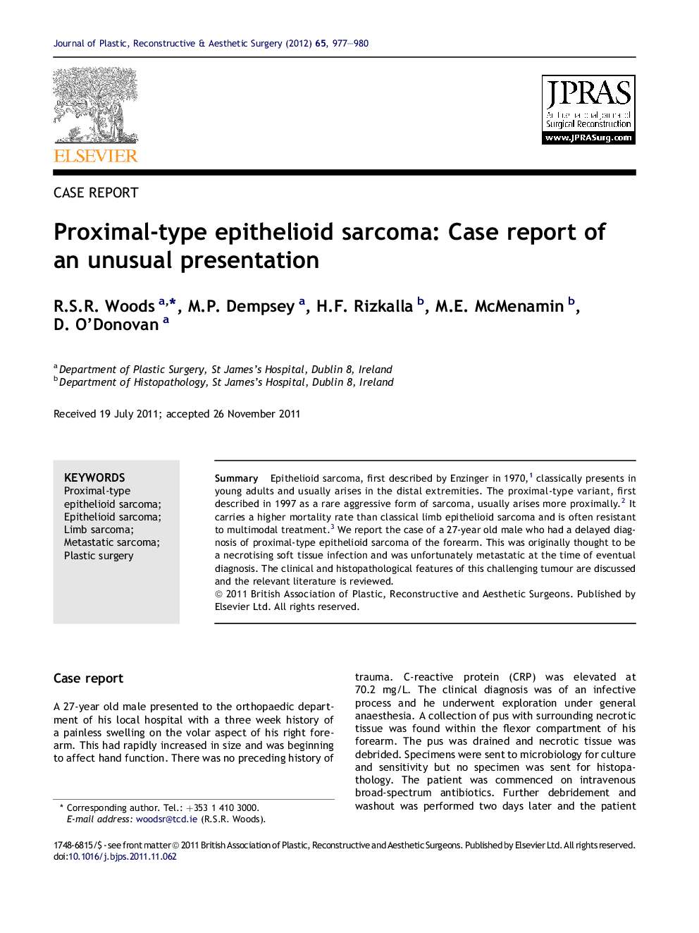 Proximal-type epithelioid sarcoma: Case report of an unusual presentation