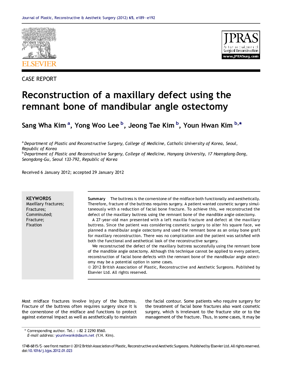 Reconstruction of a maxillary defect using the remnant bone of mandibular angle ostectomy