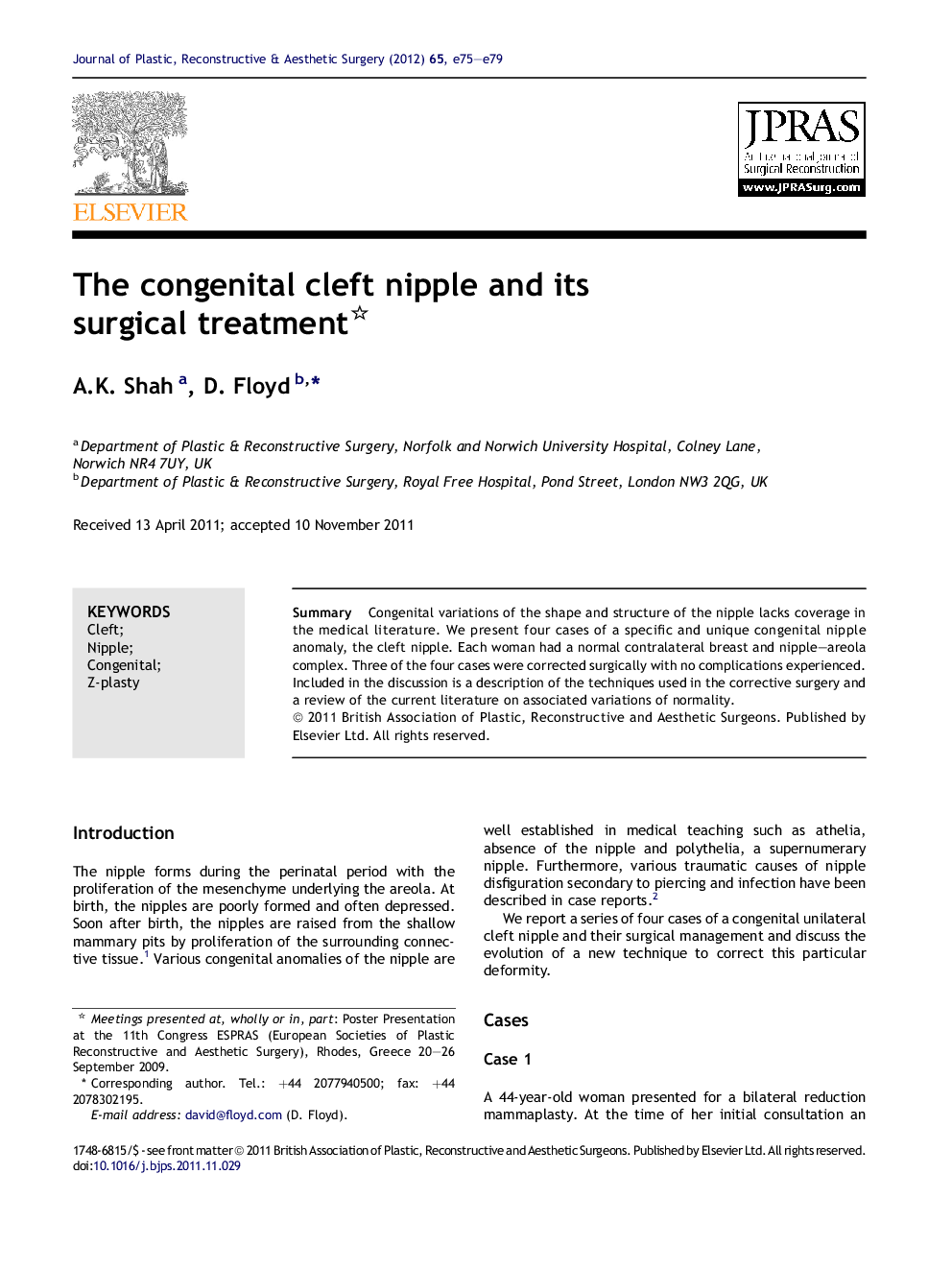 The congenital cleft nipple and its surgical treatment 