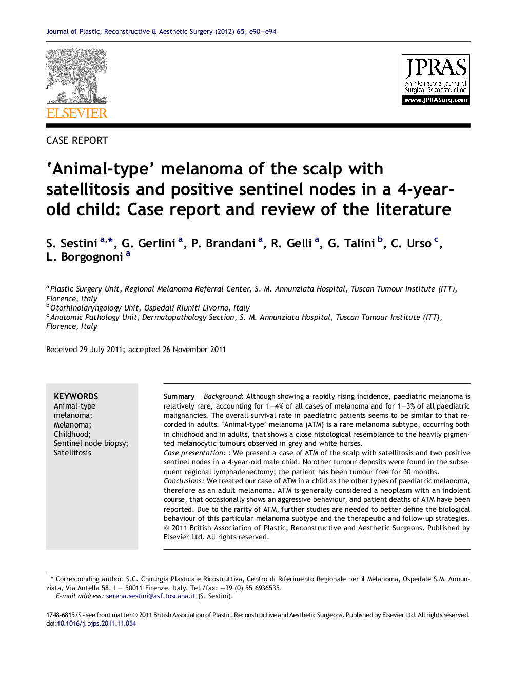 ‘Animal-type’ melanoma of the scalp with satellitosis and positive sentinel nodes in a 4-year-old child: Case report and review of the literature