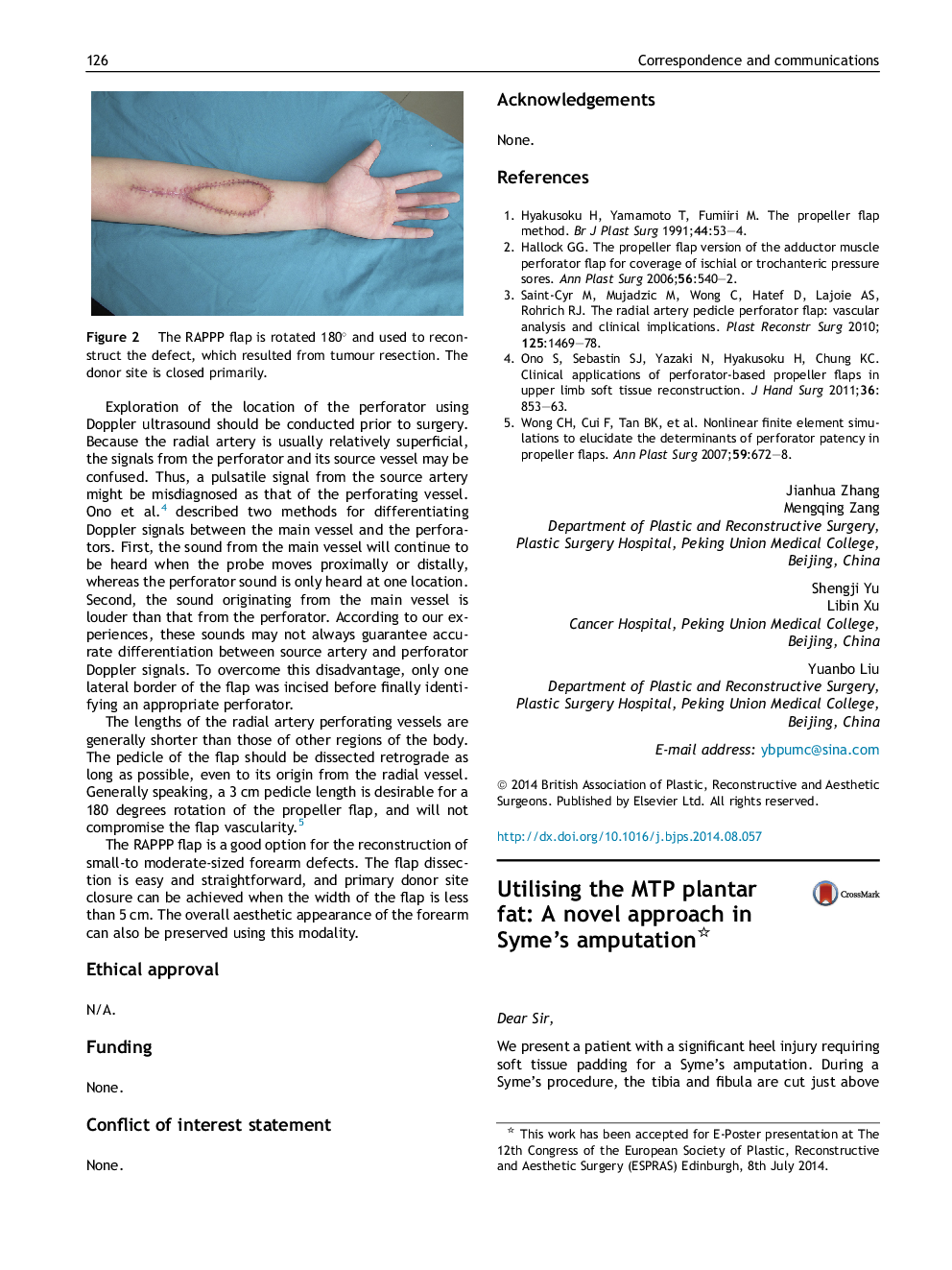 Utilising the MTP plantar fat: A novel approach in Syme's amputation