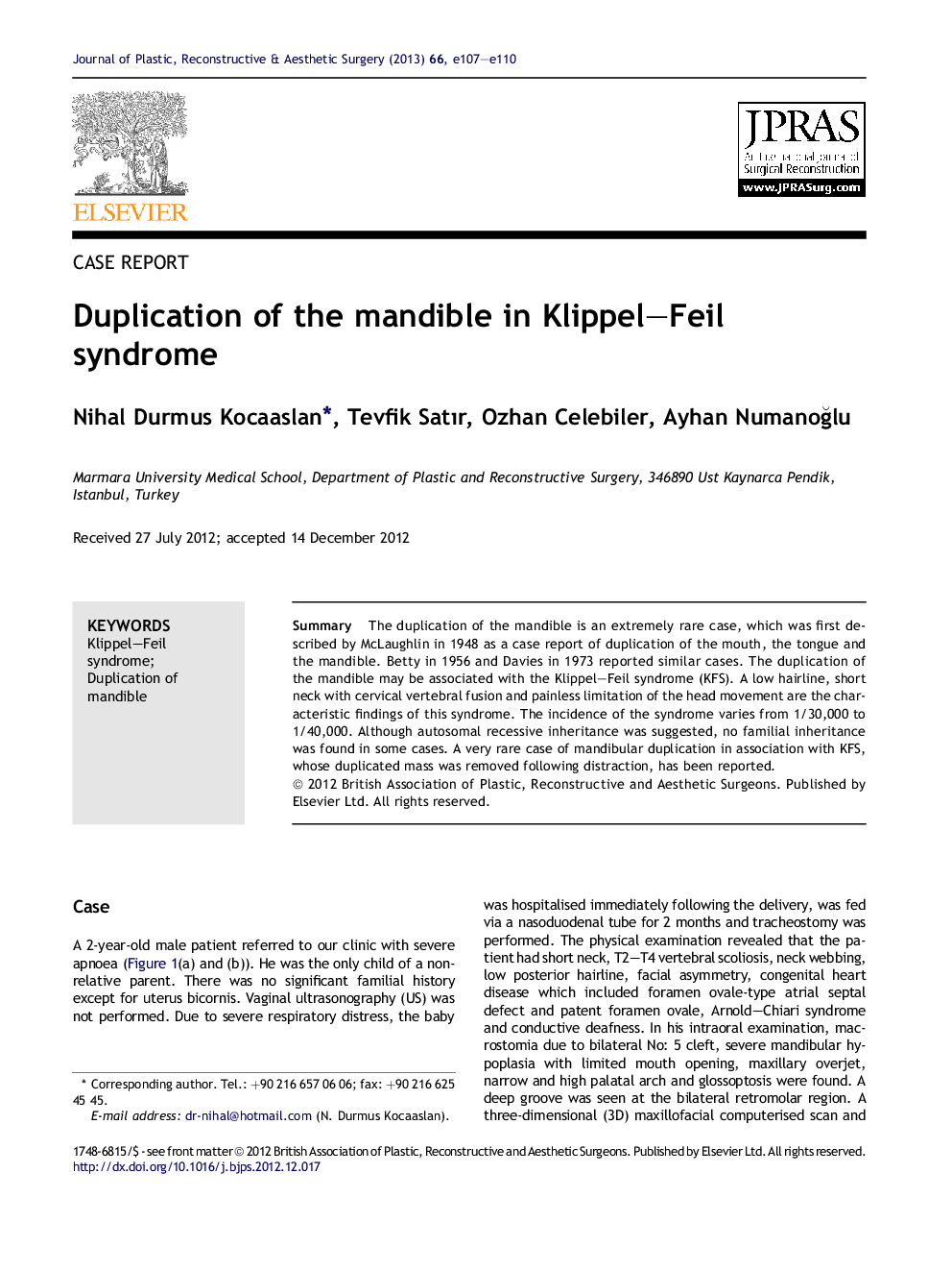 Duplication of the mandible in Klippel–Feil syndrome