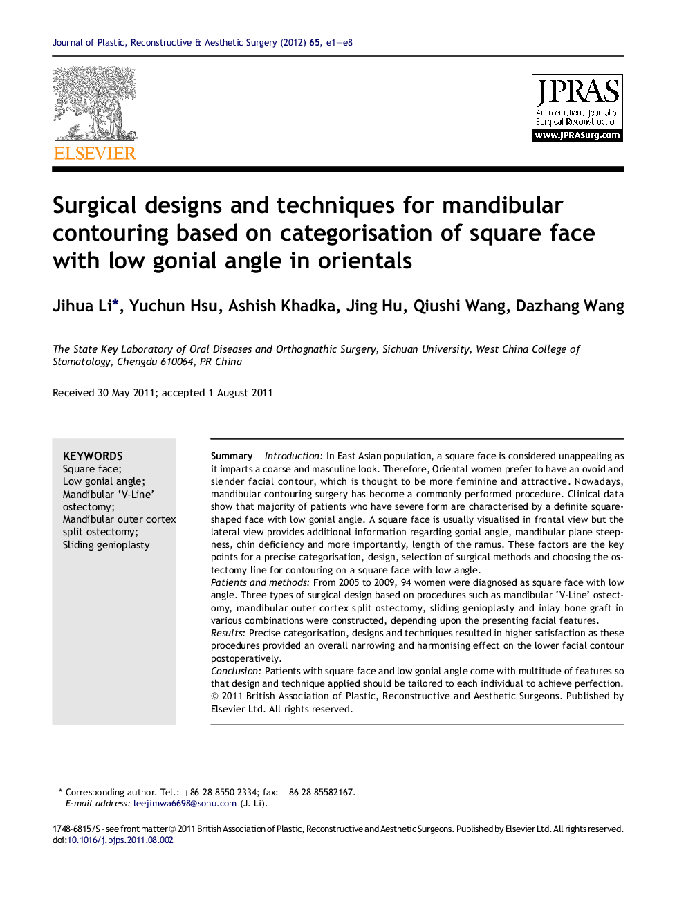 Surgical designs and techniques for mandibular contouring based on categorisation of square face with low gonial angle in orientals