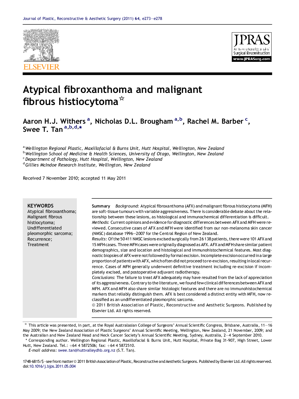 Atypical fibroxanthoma and malignant fibrous histiocytoma 