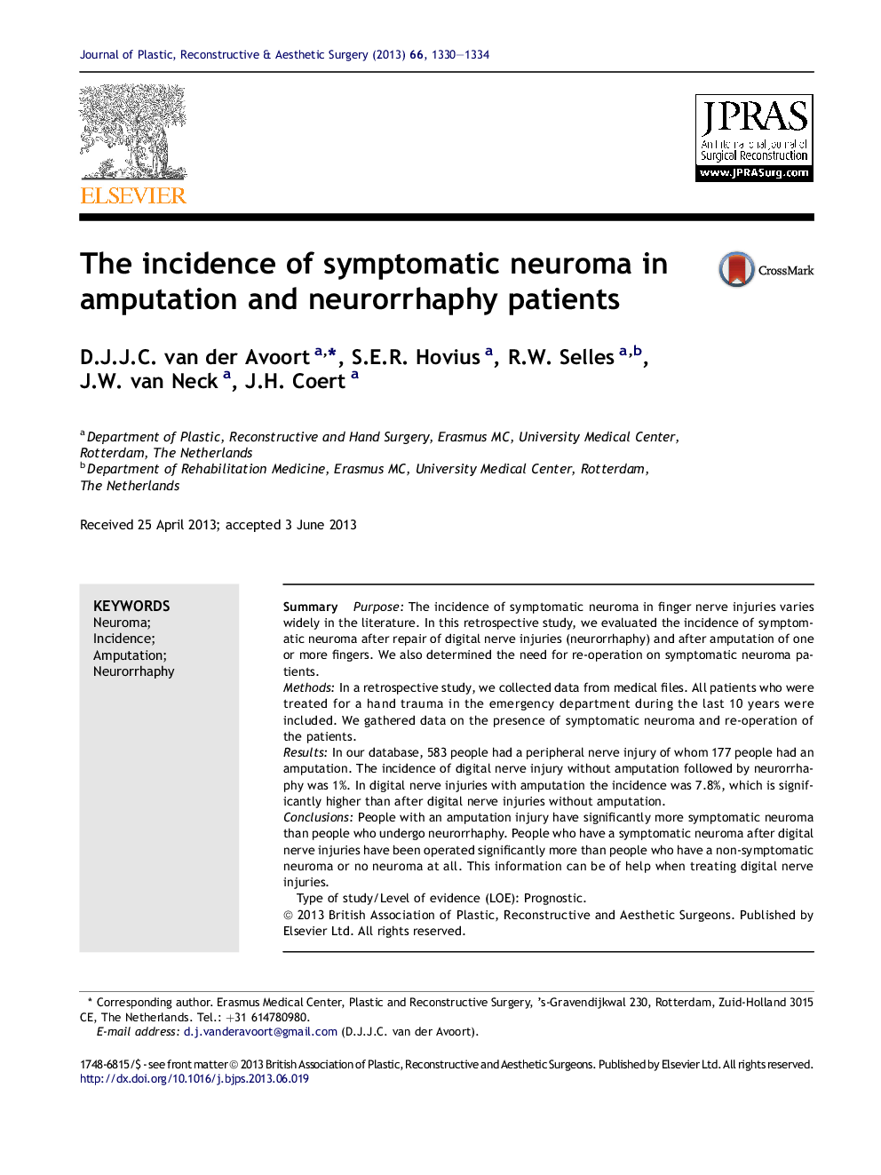 The incidence of symptomatic neuroma in amputation and neurorrhaphy patients