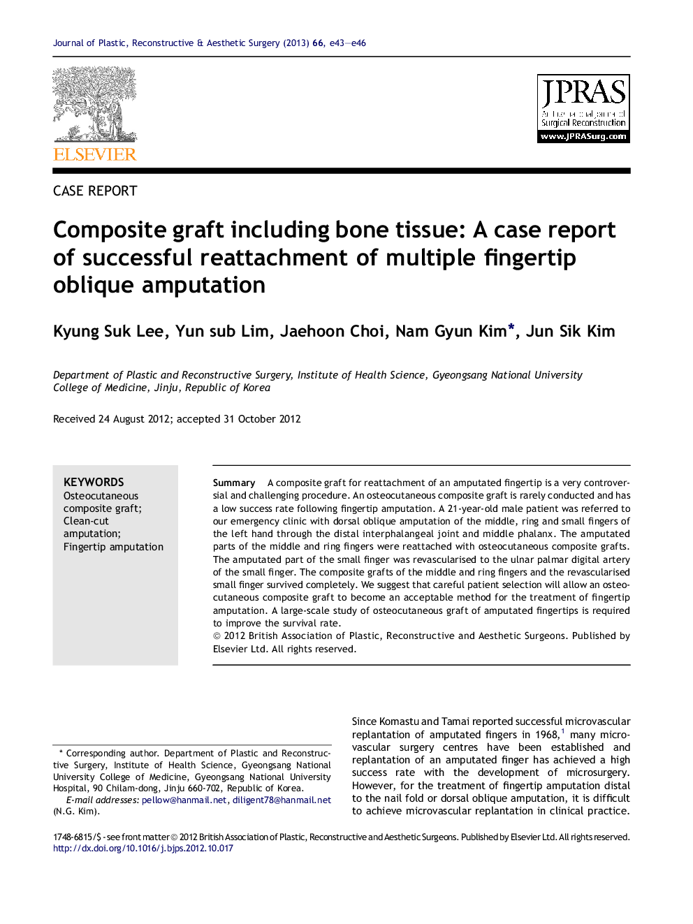 Composite graft including bone tissue: A case report of successful reattachment of multiple fingertip oblique amputation