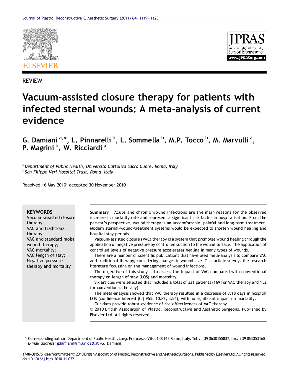 Vacuum-assisted closure therapy for patients with infected sternal wounds: A meta-analysis of current evidence